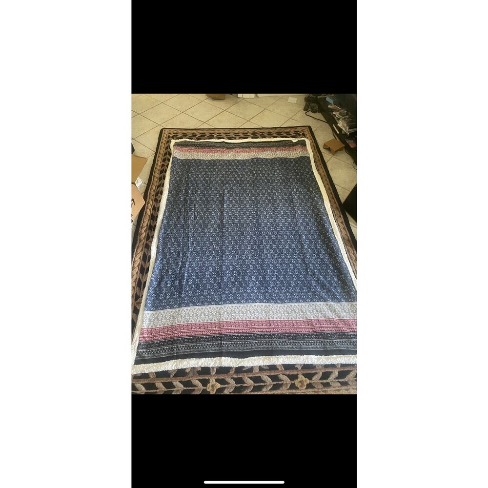 Eddie Bauer Fair Isle Blue & Burgundy Sherpa Reverse 50x70 Throw Blanket - NEW